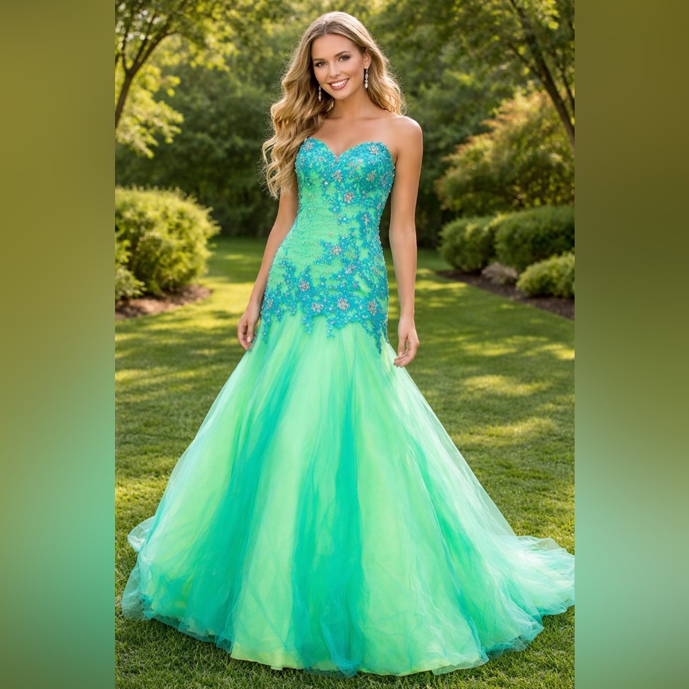 2 Cute Vibrant Green Satin Dress prom pageant dress sz 4